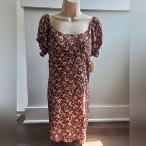 NWT Floral Maroon Dress with Short Sleeves